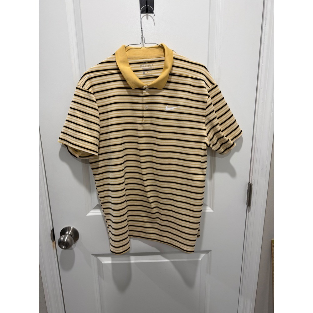 Nike Mens Polo Shirt Dri-FIT Striped Yellow Size L